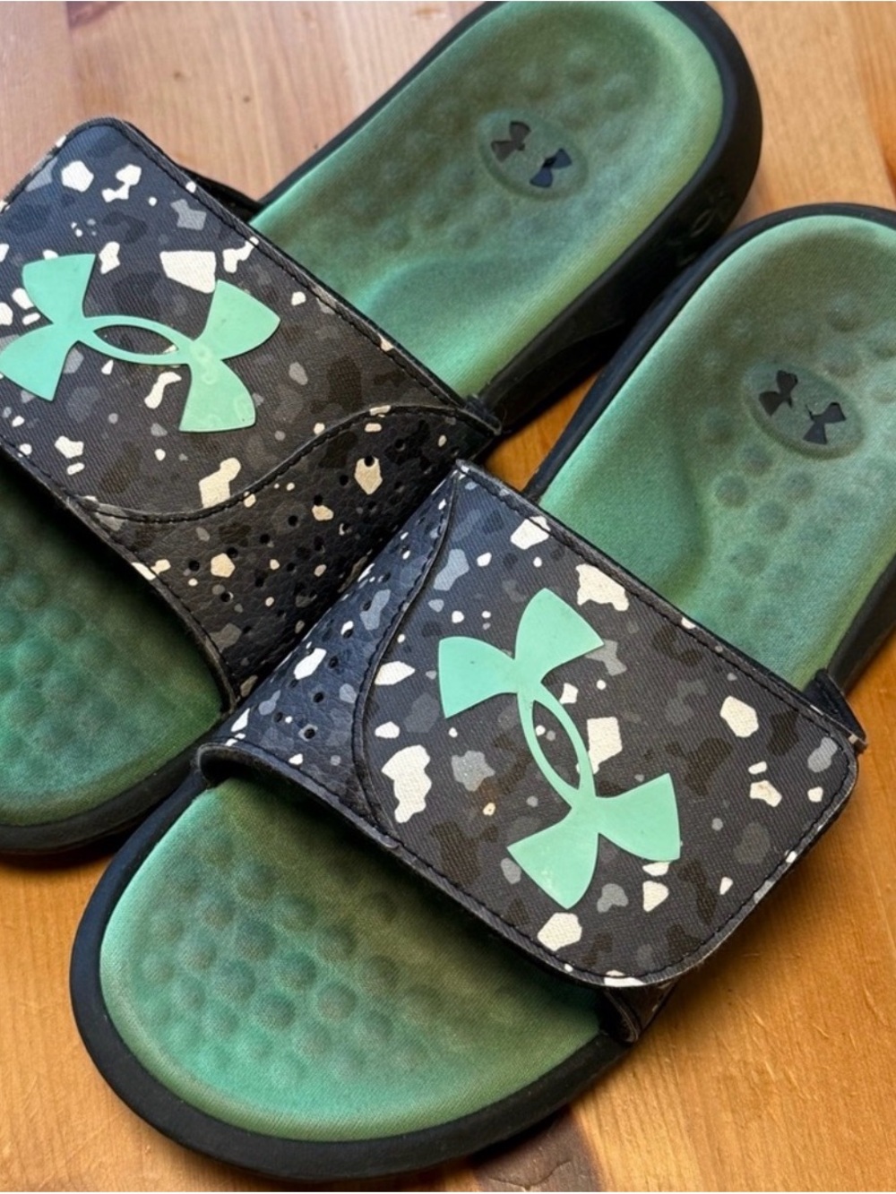 Under Armour Boys' Black Slide Sandals with Green Accents